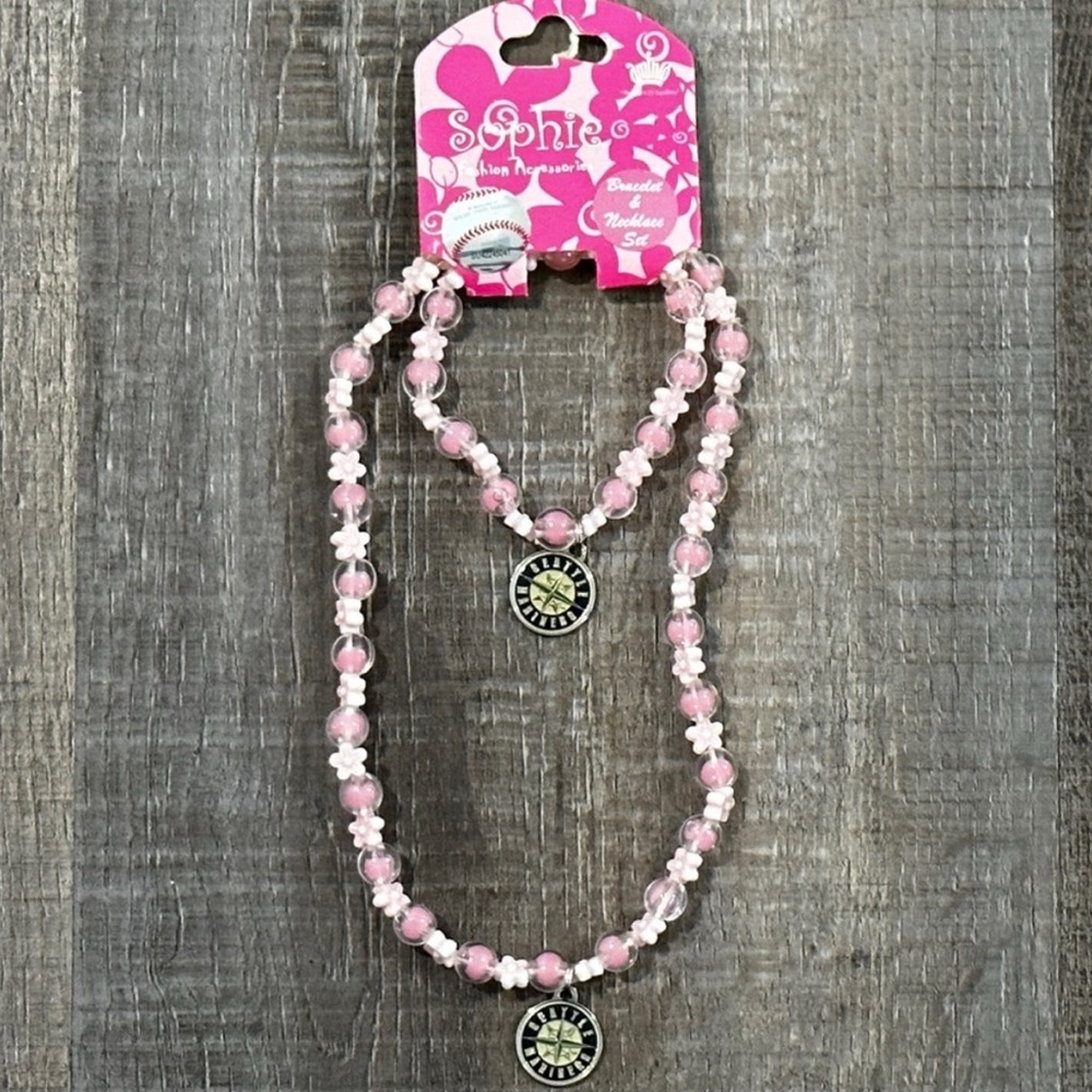 New Kids Pink Seattle Mariners MLB Beaded Necklace & Bracelet Set